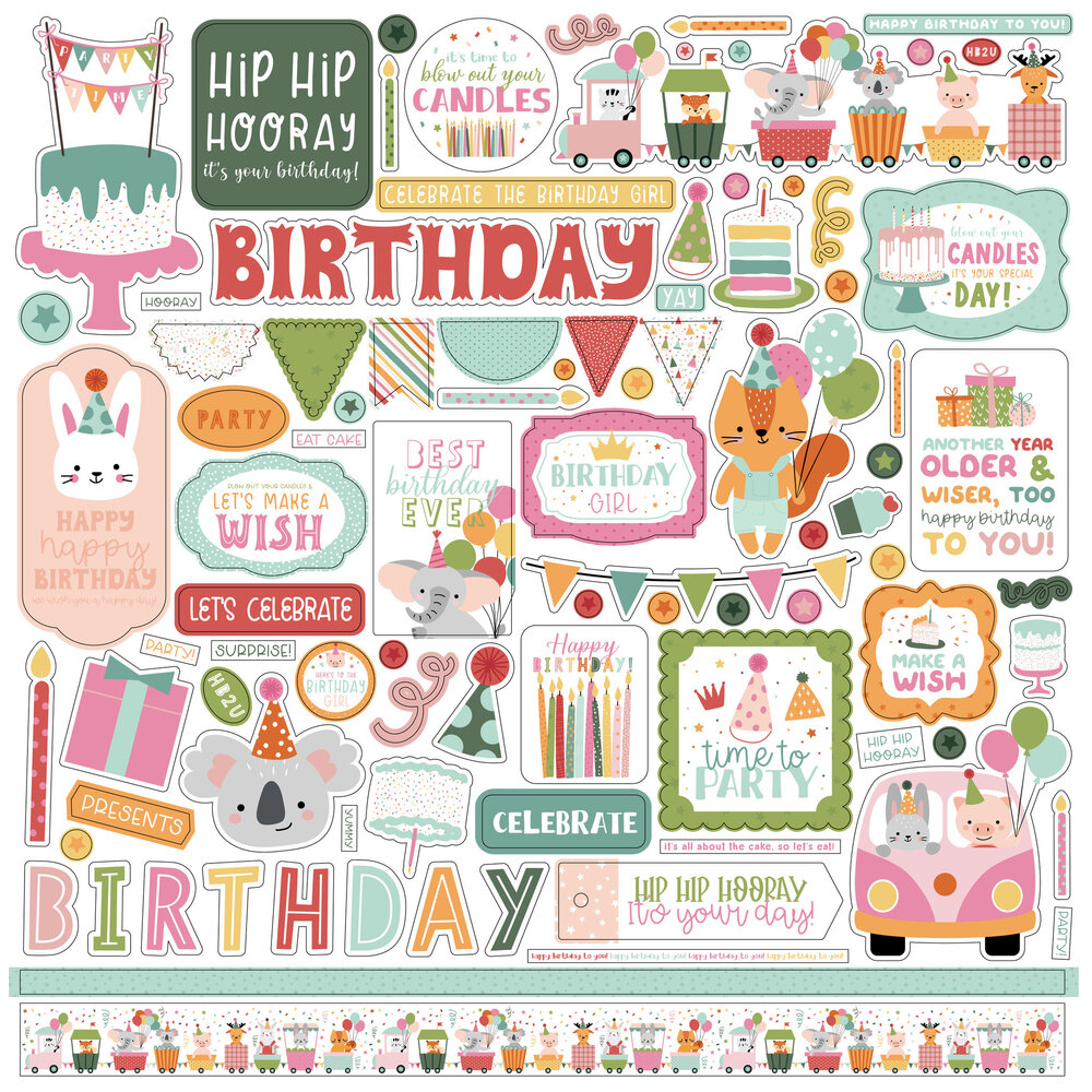 Echo Park A Birthday Wish Girl 12x12 Inch Element Sticker (BWG296014) (OUTLET)