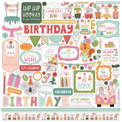 Echo Park A Birthday Wish Girl 12x12 Inch Element Sticker (BWG296014) (OUTLET)