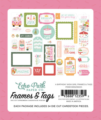 Echo Park A Birthday Wish Girl Frames & Tags (BWG296025) (OUTLET)