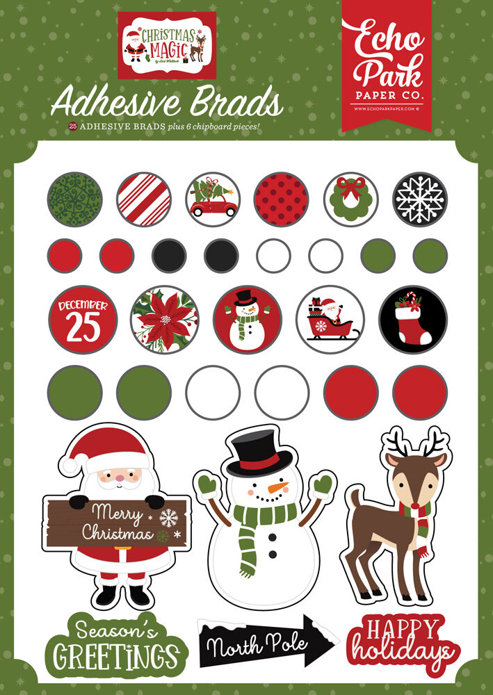 Echo Park Christmas Magic Adhesive Brads (CM254020) (OUTLET)