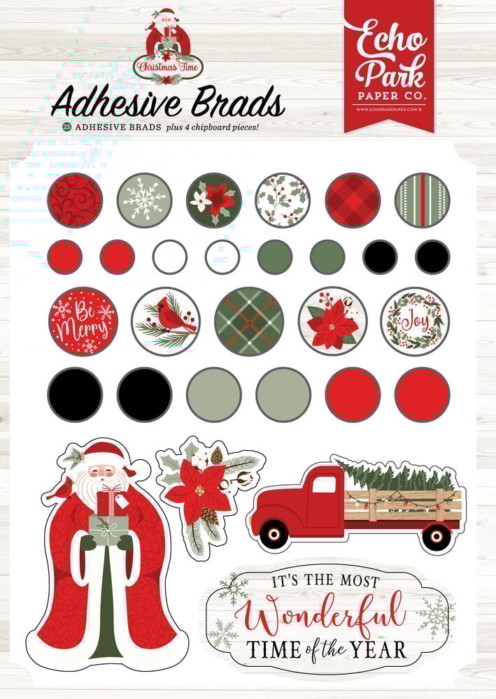 Echo Park Christmas Time Adhesive Brads (CT330020) (OUTLET)