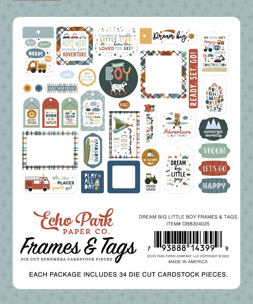 Echo Park Dream Big Little Boy Frames & Tags (DBB304025) (OUTLET)
