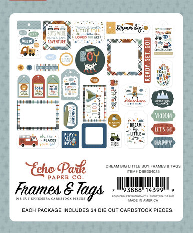 Echo Park Dream Big Little Boy Frames & Tags (DBB304025) (OUTLET)