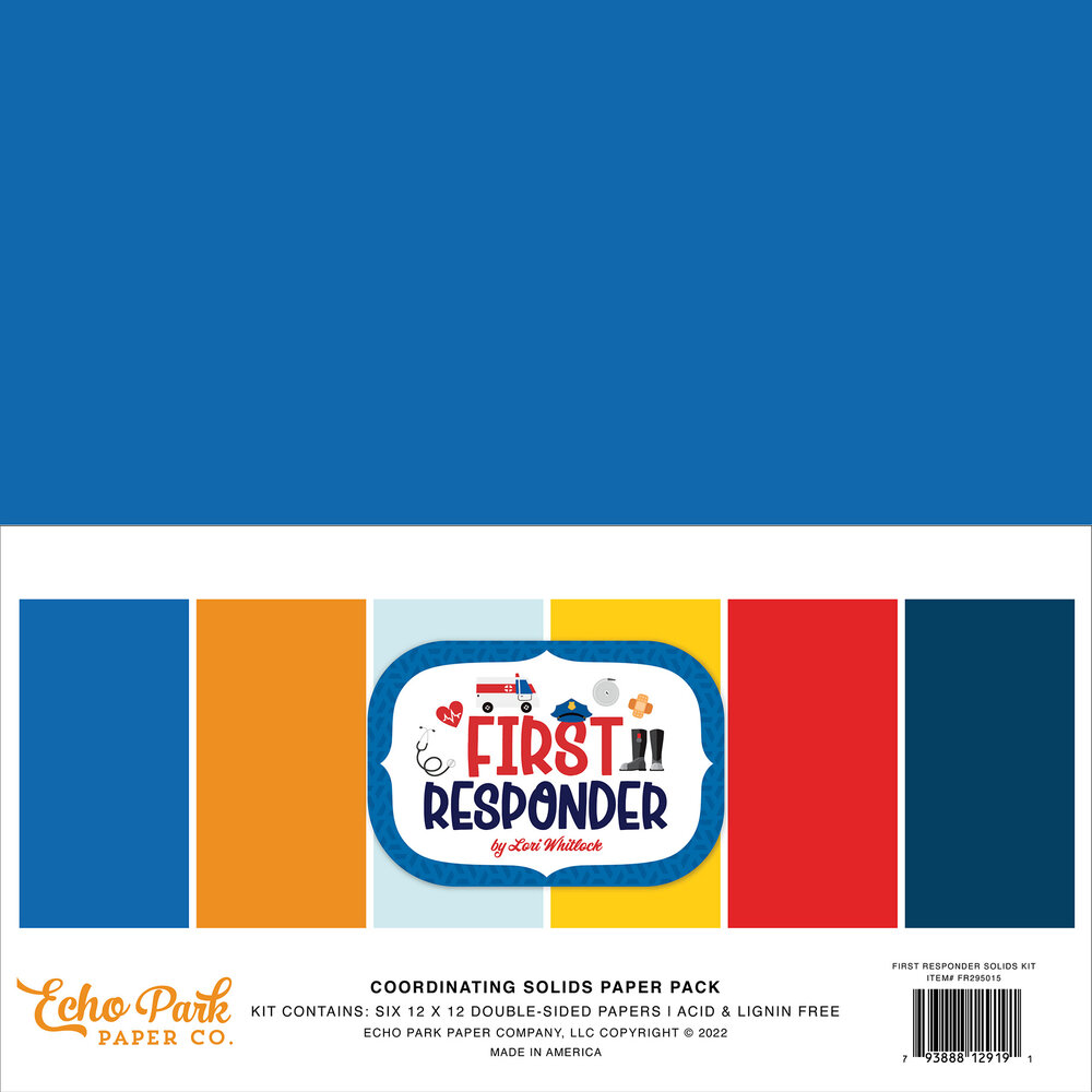 Echo Park First Responder 12x12 Inch Coordinating Solids Paper Pack (FR295015) (OUTLET)