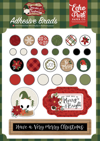Echo Park Gnome For Christmas Adhesive Brads (GFC290020) (OUTLET)
