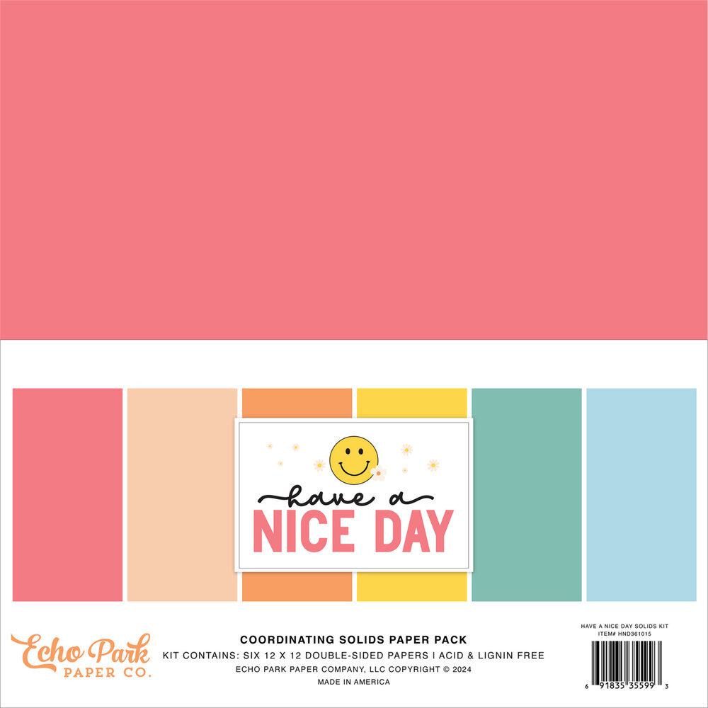 Echo Park Have A Nice Day 12x12 Inch Coordinating Solids Paper Pack (HND361015) (OUTLET)