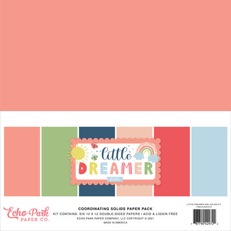 Echo Park Little Dreamer Girl 12x12 Inch Coordinating Solids Paper Pack (LD237015) (OUTLET)