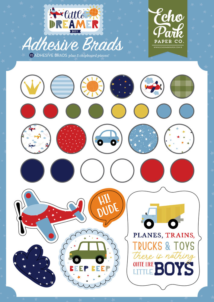 Echo Park Little Dreamer Boy Adhesive Brads (LDB238020) (OUTLET)