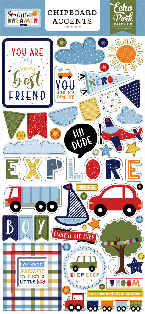 Echo Park Little Dreamer Boy Chipboard Accents (LDB238021) (OUTLET)