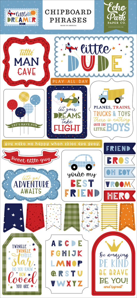 Echo Park Little Dreamer Boy Chipboard Phrases (LDB238022) (OUTLET)