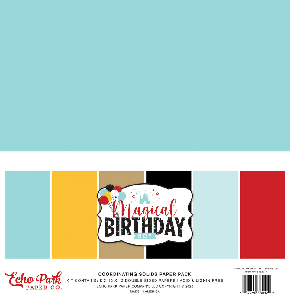 Echo Park Magical Birthday Boy 12x12 Inch Coordinating Solids Paper Pack (MBB232015) (OUTLET)