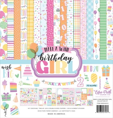 Echo Park Make A Wish Birthday Girl 12x12 Inch Collection Kit (MWG349016) (OUTLET)