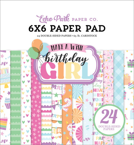 Echo Park Make A Wish Birthday Girl 6x6 Inch Paper Pad (MWG349023) (OUTLET)
