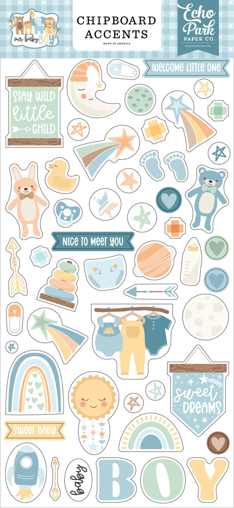 Echo Park Our Baby Boy Chipboard Accents (OBB302021) (OUTLET)