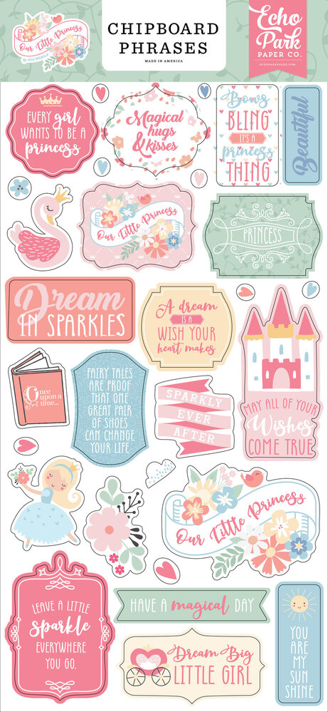 Echo Park Our Little Princess Chipboard Phrases (OLP271022) (OUTLET)