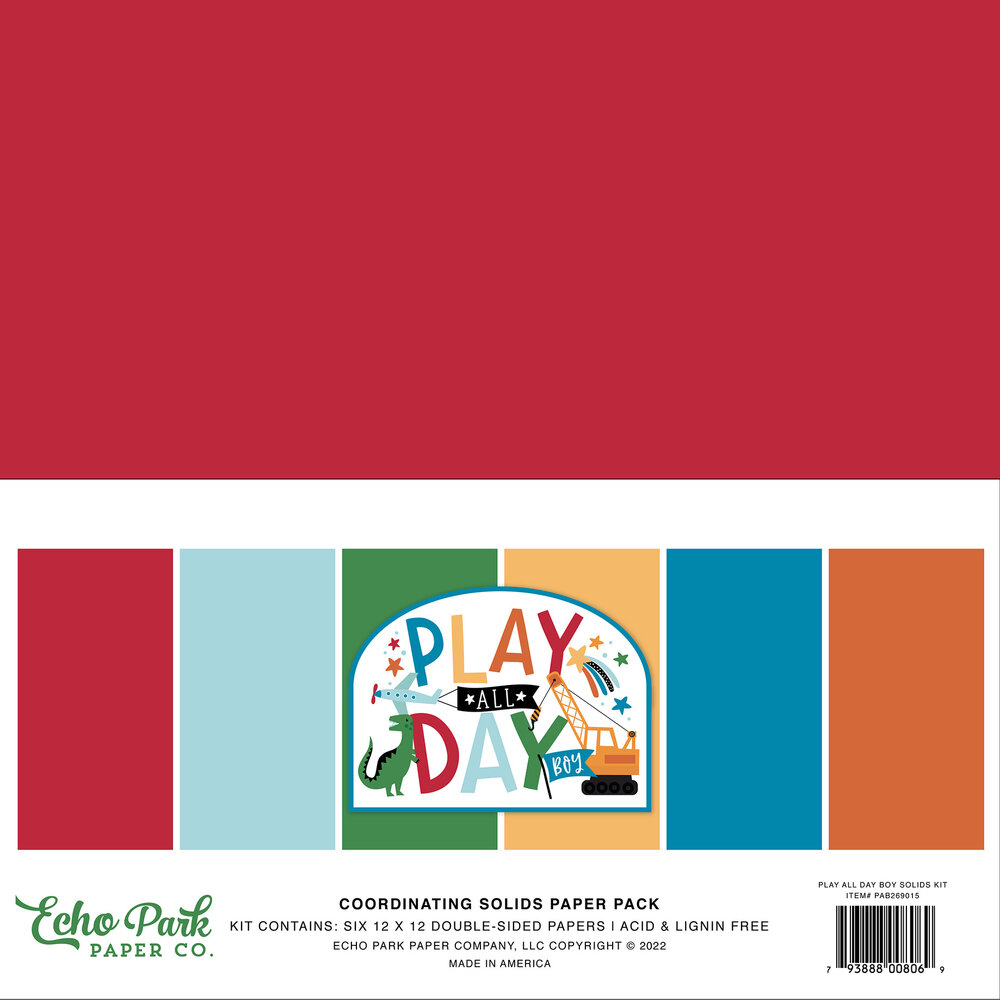 Echo Park Play All Day Boy 12x12 Inch Coordinating Solids Paper Pack (PAB269015) (OUTLET)