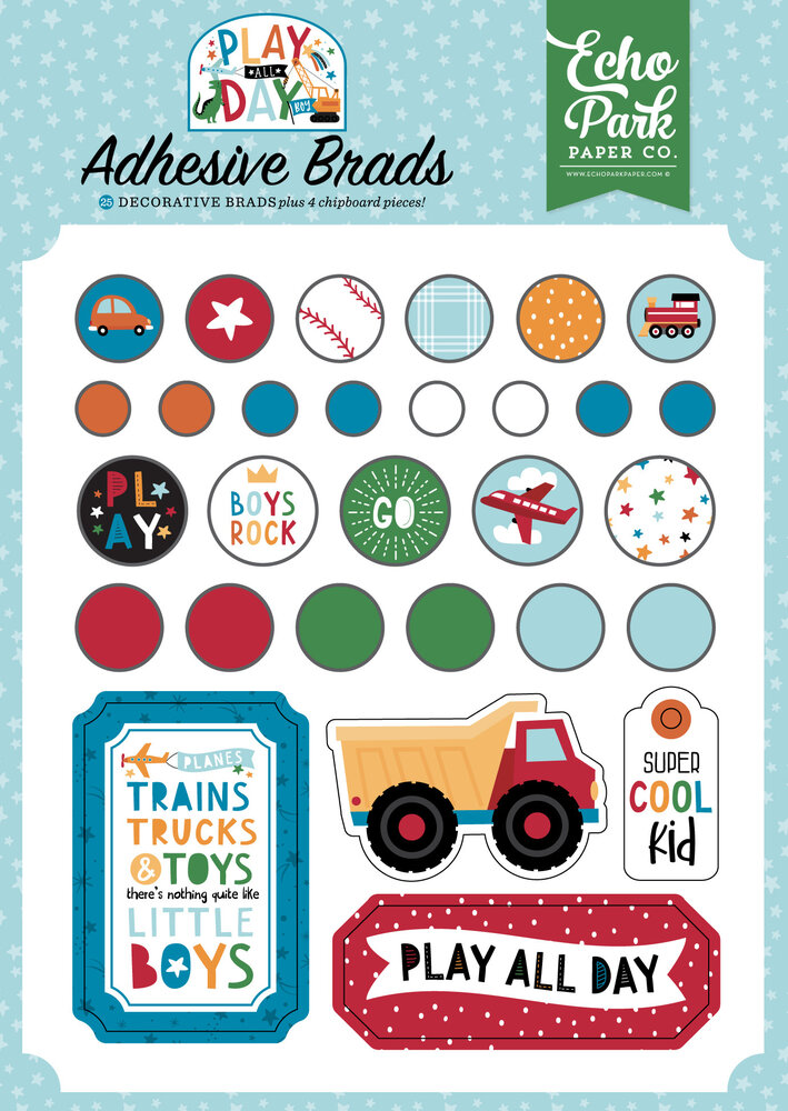 Echo Park Play All Day Boy Adhesive Brads (PAB269020) (OUTLET)