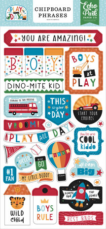 Echo Park Play All Day Boy Chipboard Phrases (PAB269022) (OUTLET)