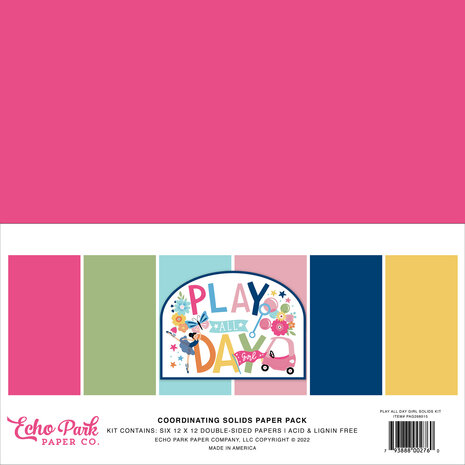 Echo Park Play All Day Girl 12x12 Inch Coordinating Solids Paper Pack (PAG268015) (OUTLET)