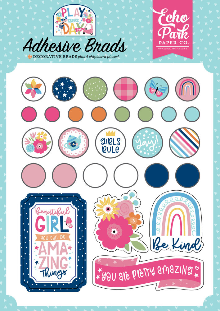 Echo Park Play All Day Girl Adhesive Brads (PAG268020) (OUTLET)