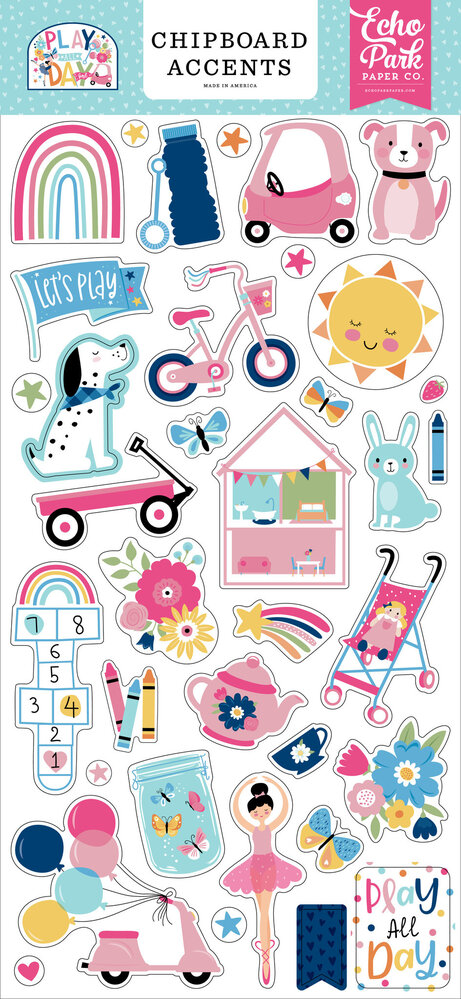 Echo Park Play All Day Girl Chipboard Accents (PAG268021) (OUTLET)