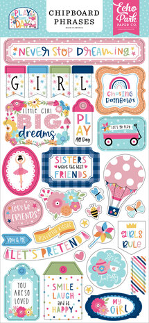 Echo Park Play All Day Girl Chipboard Phrases (PAG268022) (OUTLET)