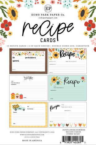 Echo Park Sunflower Summer Recipe Cards (RC107) (OUTLET)