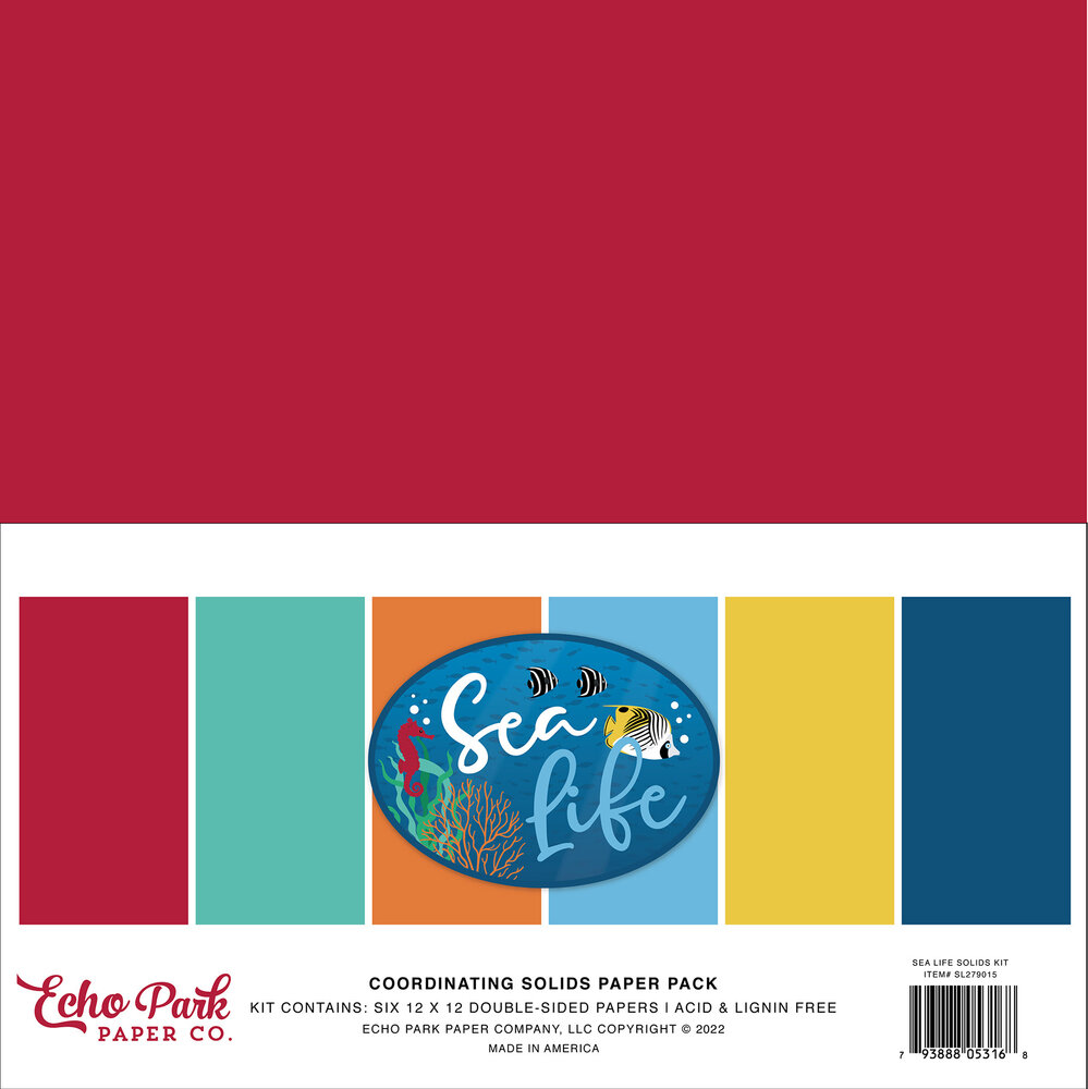 Echo Park Sea Life 12x12 Inch Coordinating Solids Paper Pack (SL279015) (OUTLET)