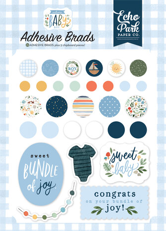 Echo Park Welcome Baby Boy Adhesive Brads (WBB234020) (OUTLET)