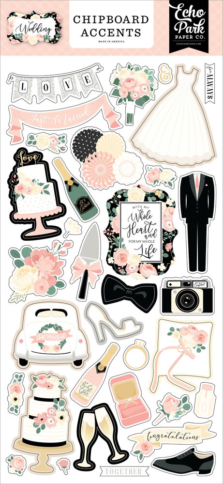 Echo Park Wedding Chipboard Accents (WED258021) (OUTLET)