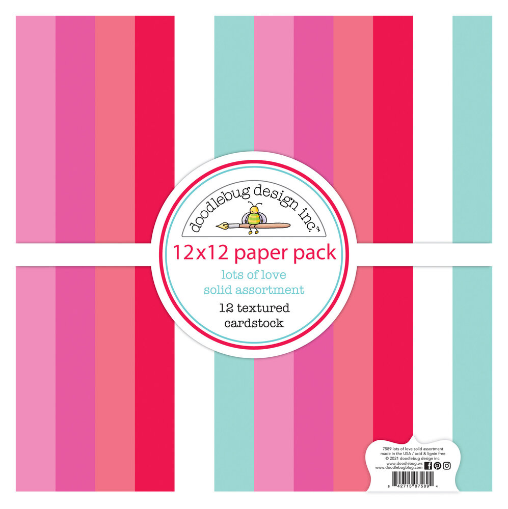 Doodlebug Design Lots of Love 12x12 inch Textured Cardstock Solid Paper Pack (7589) (OUTLET)