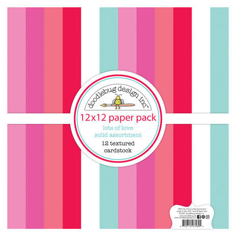 Doodlebug Design Lots of Love 12x12 inch Textured Cardstock Solid Paper Pack (7589) (OUTLET)