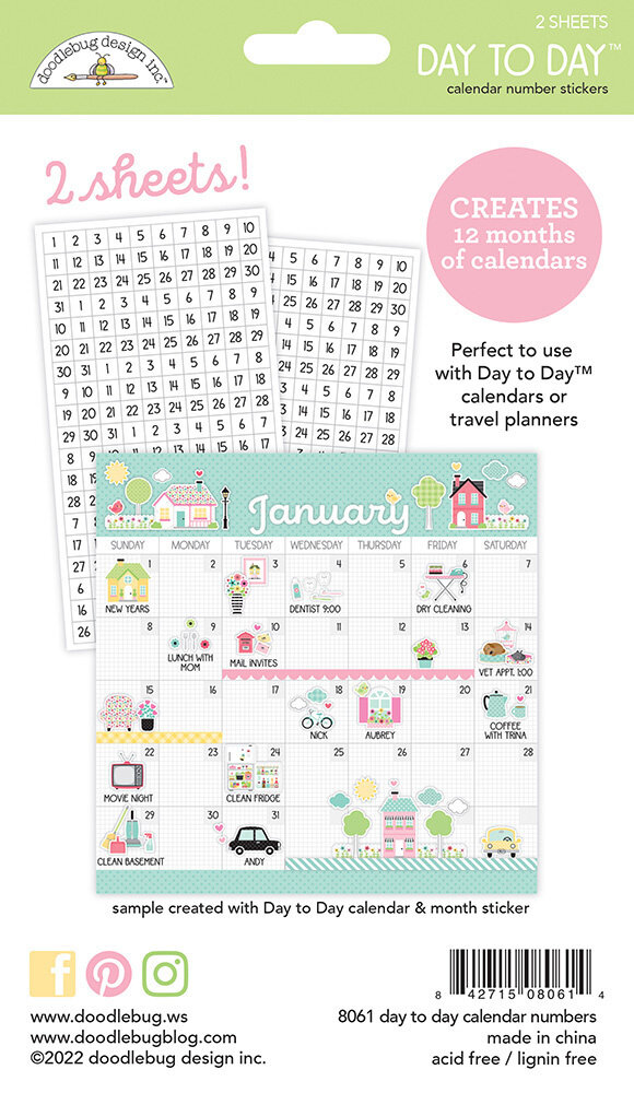 Doodlebug Design Day to Day Calendar Numbers Stickers (8061) (OUTLET)