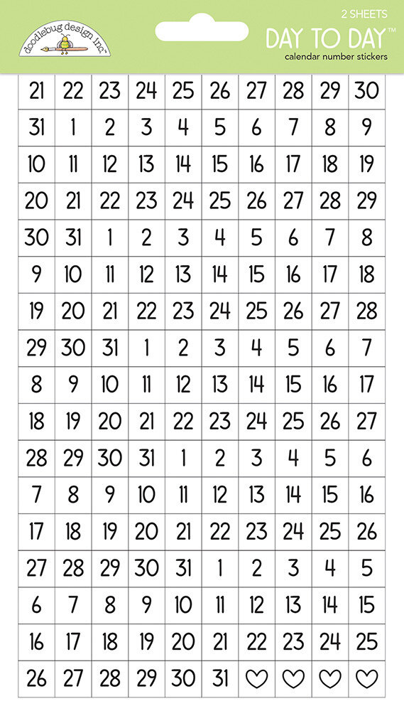 Doodlebug Design Day to Day Calendar Numbers Stickers (8061) (OUTLET)