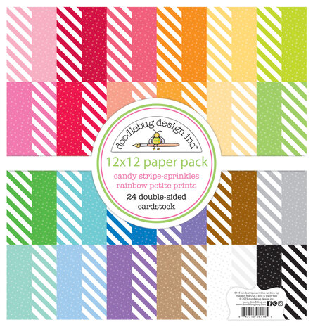 Doodlebug Design Candy Stripe-Sprinkles Rainbow 12x12 Inch Petite Prints Pack (8118) (OUTLET)