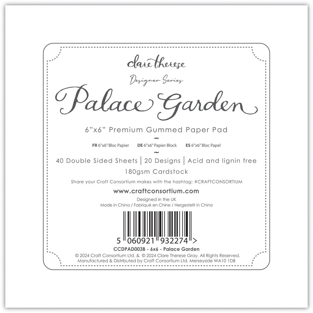 Craft Consortium Palace Garden 6x6 Inch Paper Pad (CCDPAD003B) (OUTLET)