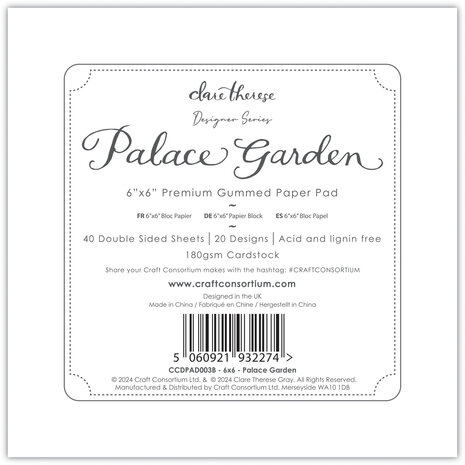 Craft Consortium Palace Garden 6x6 Inch Paper Pad (CCDPAD003B) (OUTLET)