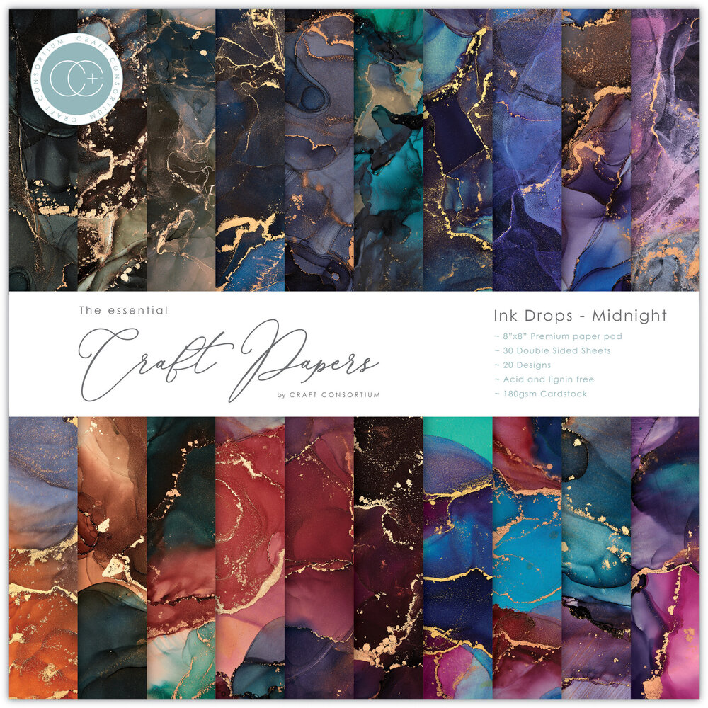 Craft Consortium Essential Craft Papers 8x8 Inch Paper Pad Ink Drops Midnight (CCEPAD029E) (OUTLET)