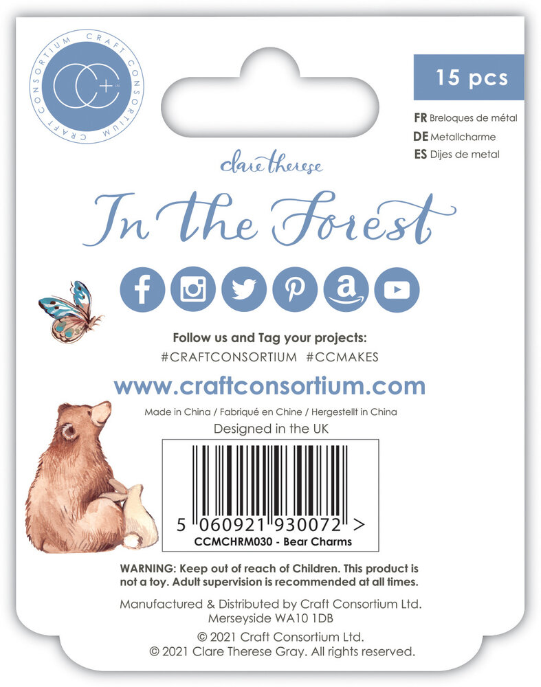 Craft Consortium In The Forest Metal Charms Bear (CCMCHRM030) (OUTLET)