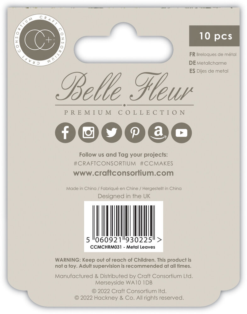Craft Consortium Belle Fleur Metal Charms Leaf (CCMCHRM031) (OUTLET)