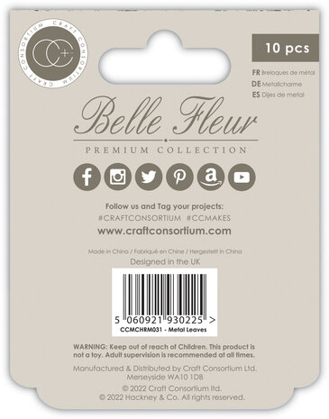Craft Consortium Belle Fleur Metal Charms Leaf (CCMCHRM031) (OUTLET)