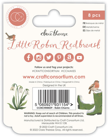Craft Consortium Little Robin Redbreast Metal Charms Robin (CCMCHRM039) (OUTLET)