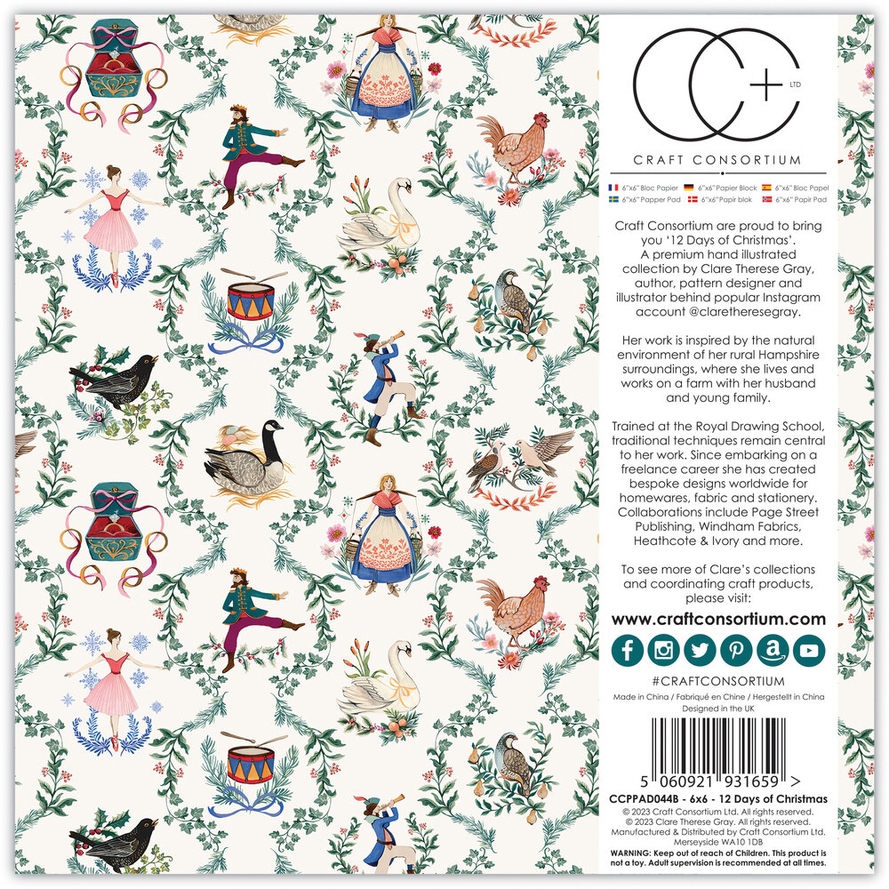 Craft Consortium 12 Days of Christmas 6x6 Inch Paper Pad (CCPPAD044B) (OUTLET)