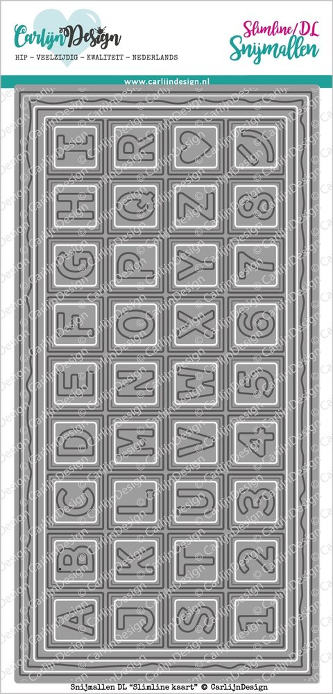 CarlijnDesign Snijmallen DL Slimline Kaart 4 Chocolade Alfabet (CDSN-0082) (OUTLET)