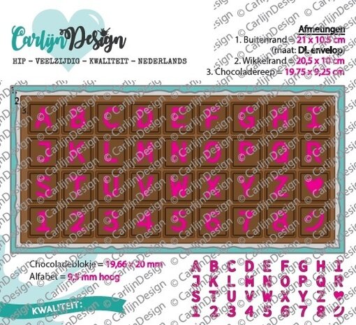 CarlijnDesign Snijmallen DL Slimline Kaart 4 Chocolade Alfabet (CDSN-0082) (OUTLET)