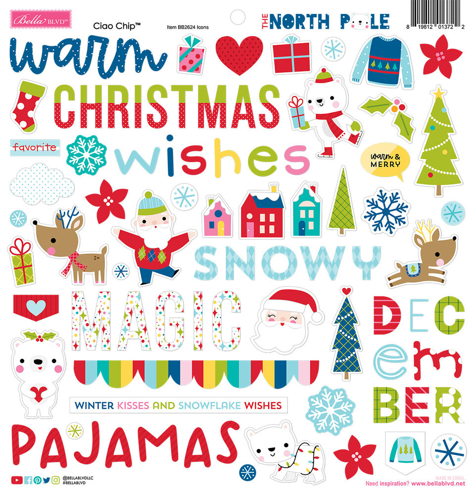 Bella BLVD The North Pole Ciao Chipboard Icons (BB2624) (OUTLET)