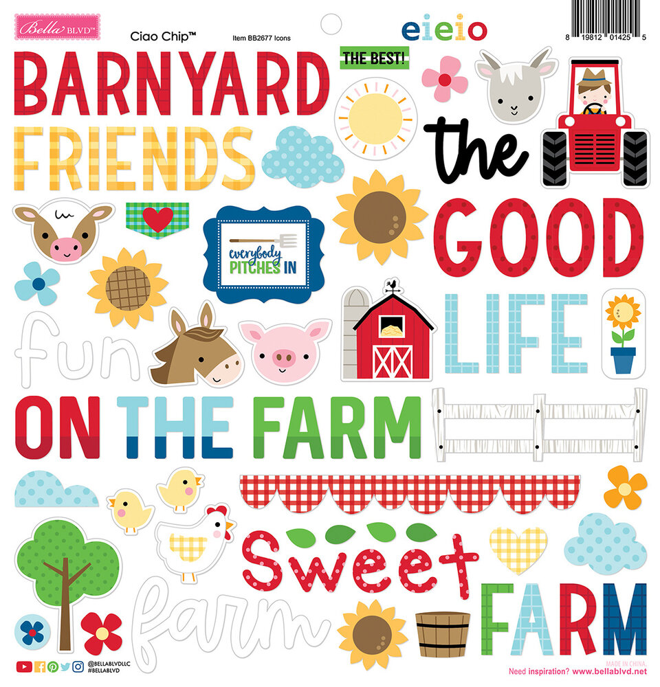 Bella BLVD EIEIO Ciao Chipboard Icons (BB2677) (OUTLET)