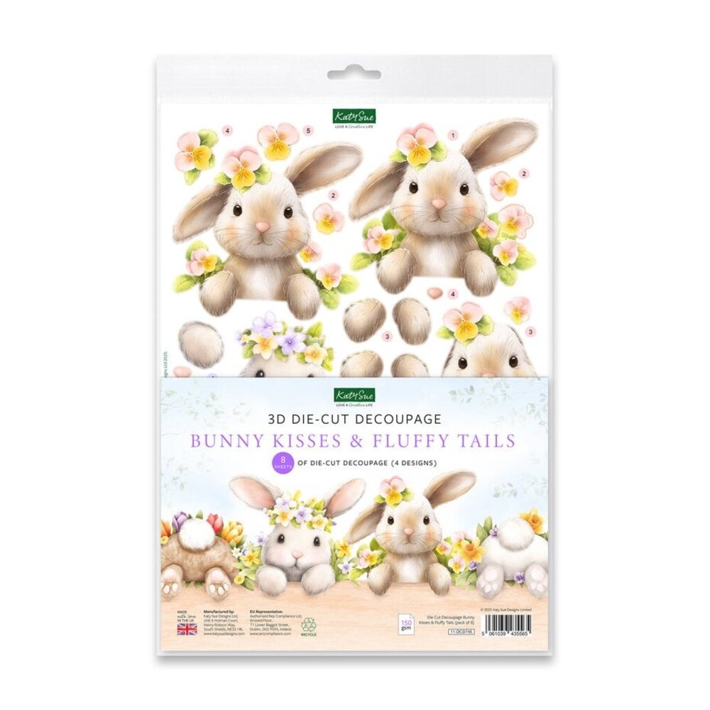 Katy Sue 3D Die-Cut Decoupage Bunny Kisses & Fluffy Tails (11-DCD745)