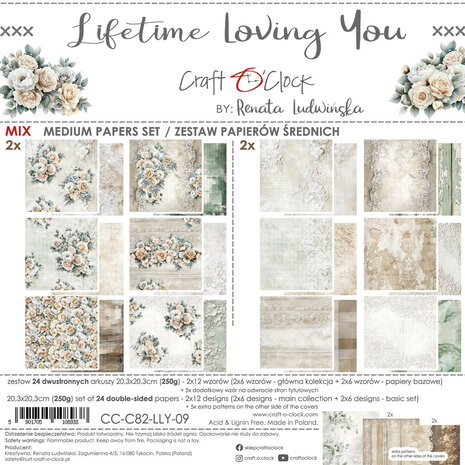 Craft O'Clock Lifetime Loving You 8x8 Inch Medium Papers Set (CC-C82-LLY-09)