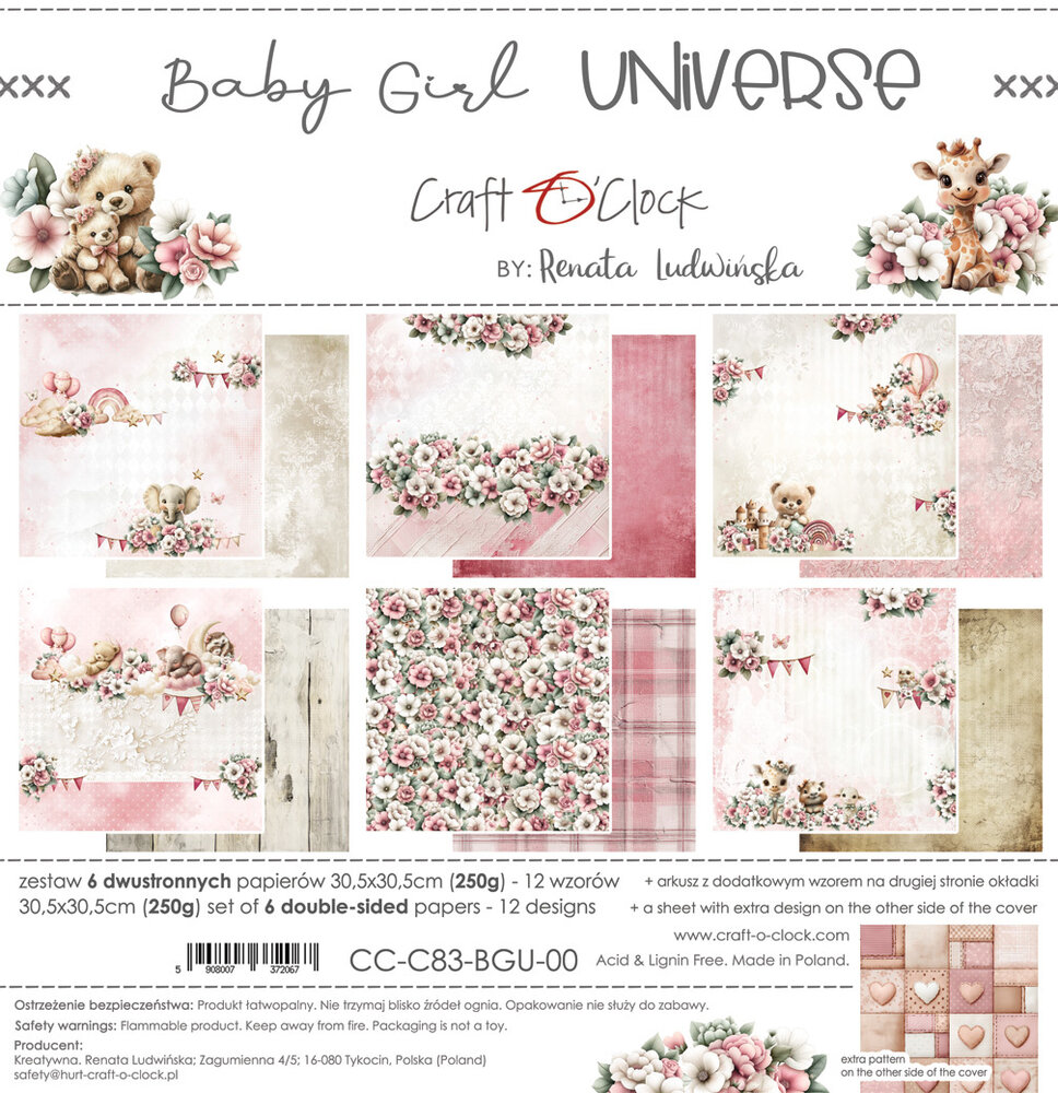 Craft O'Clock Baby Girl Universe 12x12 Inch Paper Set (CC-C83-BGU-00)